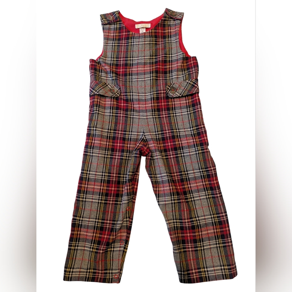 4T TBBC Beaufort Bonnet Co. Gray Red Plaid Flannel Longall Jon-Jon Overalls
